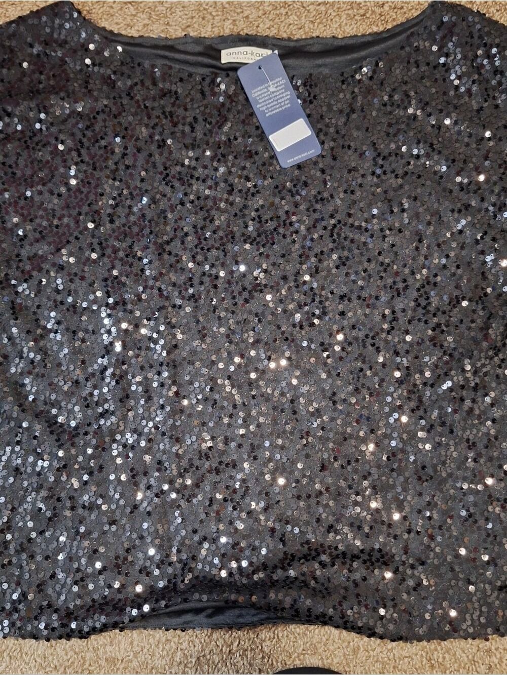 Womens Black Sequin Short Sleeve Evening Top XL NWT